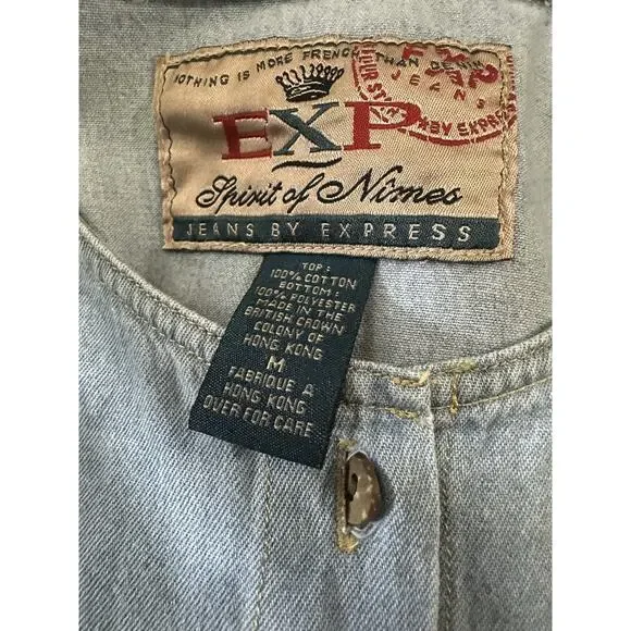 Vtg 90s Express Prairie Dress Denim Bodice Floral Maxi Cottagecore Coquette M - Picture 5 of 15